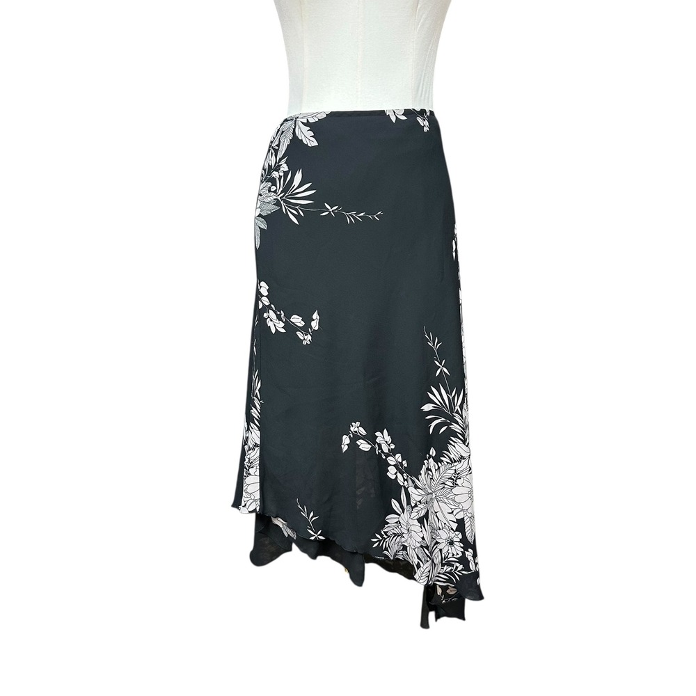 Y2K FairyGoth‎ Black White Floral Asymmetrical Handkerchief Hem Midi Skirt